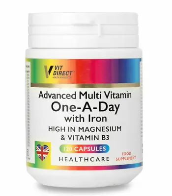 120 Vit Direct Advanced Multi Vitamin One-A-Day Capsules W/ Iron + Vitamin B3 • £10.17