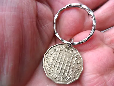 £7.99 • Buy 65th Birthday Gift 1958 Brass Threepenny Coin Keyfob Gift For A Man Or Woman