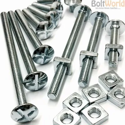 M8 / 8mm ROOFING BOLTS + SQUARE NUTS CROSS SLOTTED MUSHROOM HEAD ROOF BOLT ZINC • £128.99