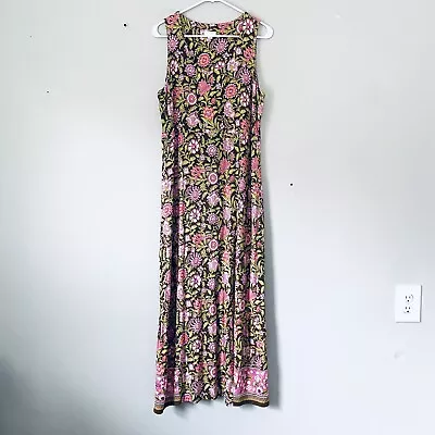 J. Jill Dress Size Medium Brown Pink Maxi Long Floral Print Sleeveless Summer • $25