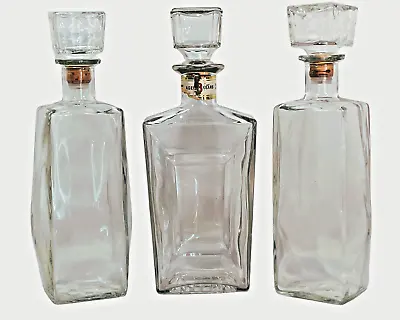 Lot Of 3 Vtg Whiskey Decanters Clear Glass Liquor Bottles Stoppers Jim Beam 11 H • $38.99