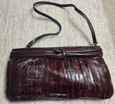 Vintage 1960s Eel Skin Clutch Burg Eel Leather Made In Korea Purse With Strap • $38