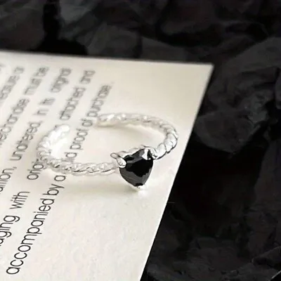 Trendy Black Love Heart Twist Ring Luxury Niche Design Ring Woman Fashion • £3.99
