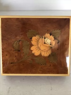 Vtg. Lacquered Wood Floral Inlayed; REUGE Movement Swiss; Music Box • $15.99