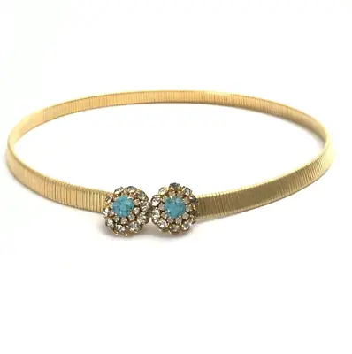 Women's Coil Belt XS-S VTG Metal Stretch Jeweled Blue Stones Classic Cinch • $23.79