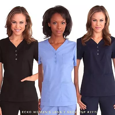 New Ecko Women's Lena Y-neck Top 3 Pocket Scrub Top Nursing Uniform #2115 • $21.99