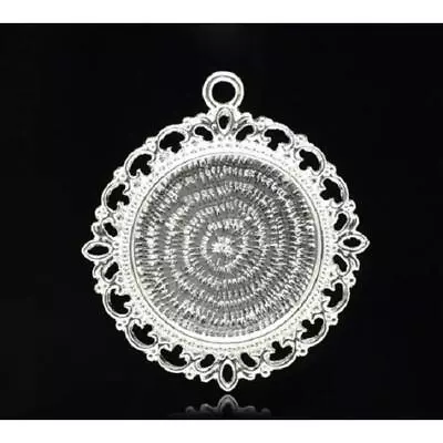£2.95 • Buy 5 Silver Plated Round 25 Mm Pendant Setting Trays For Cabochons, Cameos Pictures