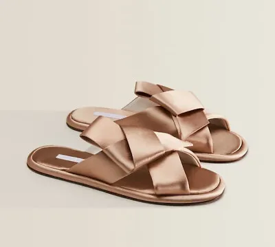 $32 • Buy Zara Light Pink Satin Slippers With Bow Size 36 - 6