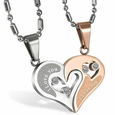 Stainless Steel  I Love You  Love Heart Couple Pendant Matching Necklace Chain • $9.99