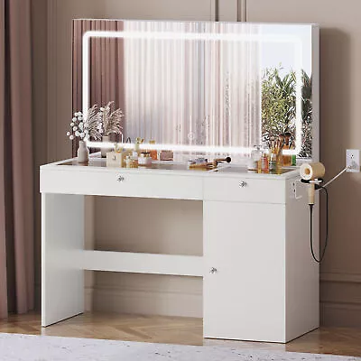 Vanity Set Makeup Table With Lighted Mirror Dressing Table 2 Drawer Dresser Desk • $196.99