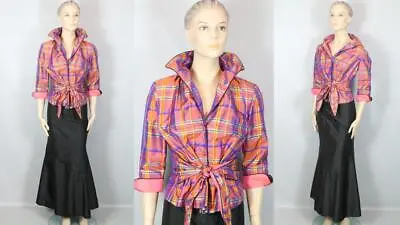 MARISA BARATELLI Pure Thai Silk 2Pc Dress Set Plaid Jacket Black Trumpet Skirt • $75