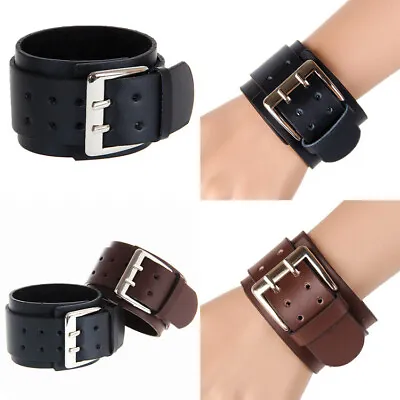 Mens Womens Punk Gothic Biker Wide Leather Bracelet Bangle Cuff Wristband Gifts • $7.96