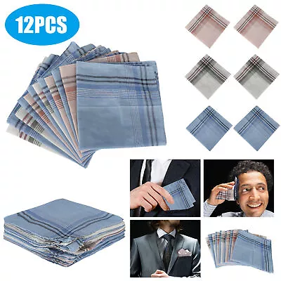 6/12PCS Mens Handkerchiefs 100% Polyester Cotton Classic Hankies Pocket Reusable • $9.98