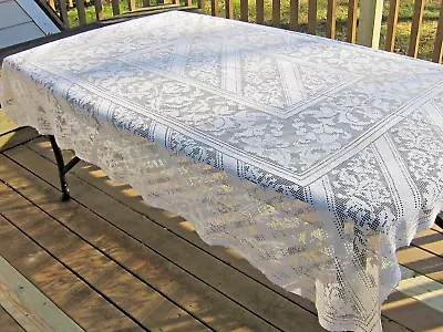 Antique Italian White Tablecloth/Bed Cover Modano Filet Net Darned Lace 80 X64  • $65