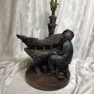 Vtg Chalkware Lamp Man With Boat 12” Base Works • $45