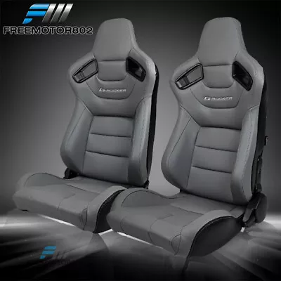 Adjust Universal Racing Seat Pair Grey PU &Carbon Leather Back & 2 Dual Sliders • $354.99