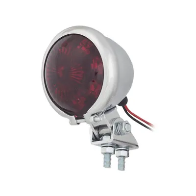 CHROME Round LED Mini Rear Stop Tail Light Harley Custom Bike Cruiser Cafe Racer • $41.95