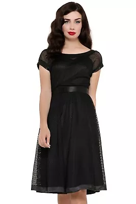 Voodoo Vixen Retro Pin Up Gothic Sexy Net Raye Mesh Flare Black Dress Dra8172 • $24.74