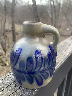 Vtg 1992 Beaumont Brothers Pottery BBP Jug 5  Salt Glaze Cobalt Blue Flowers EUC • $19.99