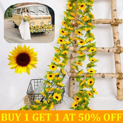 2.4M Artificial Sunflower Garland Fake Flowers Ivy Silk Leaf Plants Home Decor • £4.59