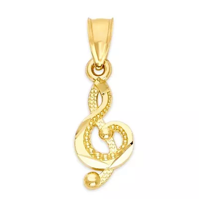 Solid Gold Music Note Pendant In 10 Or 14k Clef Note Jewelry Gifts For Her • $125.39