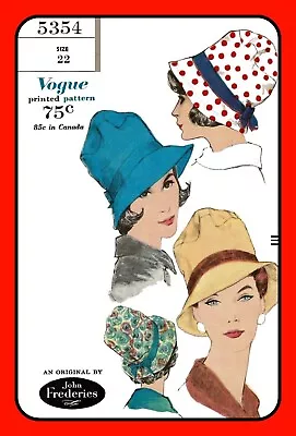 HAT Deep Draped Crown Bucket John Frederics Vogue 5354 VTG 60's Sewing Pattern • $6.50