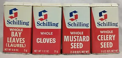 Vintage Schilling Spice Tins Lot Of 4 Cloves Mustard Celery Seed Bay Leaves  • $22.95
