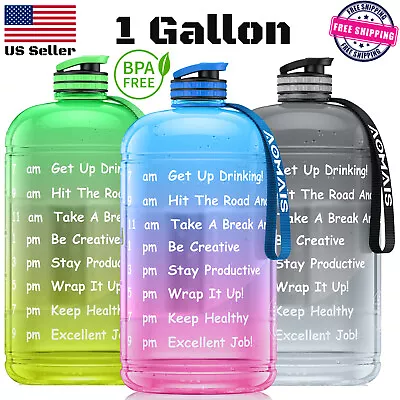 1 Gallon/128 Oz Water Bottle W/ Straw Gym Training Fitness Jug Motivational Time • $13.99