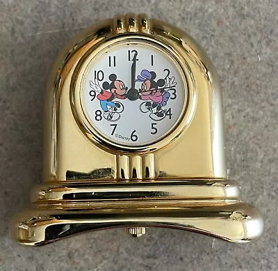 Disney Mickey And Minnie Gold Table Top Clock Japan Movement Vintage Untested • £14.59