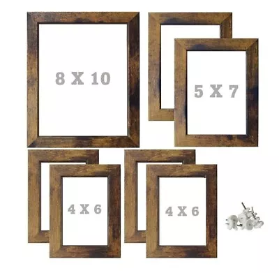 Multi-Size Rustic Picture Frame Set Photo Collage Distressed Brown Wood Tone 7pk • $26.57