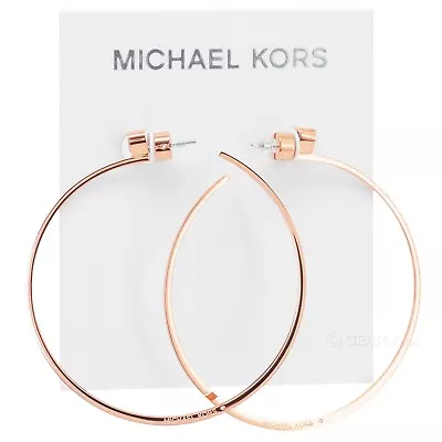 Michael Kors Womens Large Whisper Hoop Earrings Rose Gold Steel CZ Heart Crystal • $34.80