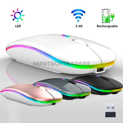 £8.99 • Buy Slim Silent Rechargeable Wireless Mouse + USB Mice RGB LED MacBook Laptop PC Uk