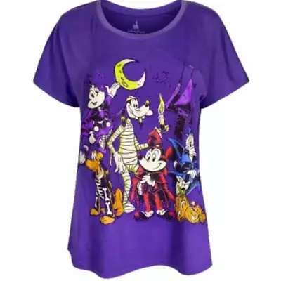 Disney Parks Halloween T-Shirt Size M Purple Glitter Mickey And Friends Fab Five • $18.04