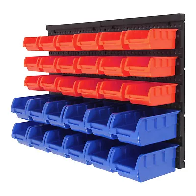 30 Hole Plastic Bins Wall Mount Storage Garage Tools Small Parts Organizer Rack • £18.19