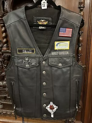 Men’s Leather Harley Davidson Vest (patches) - Large  • $35