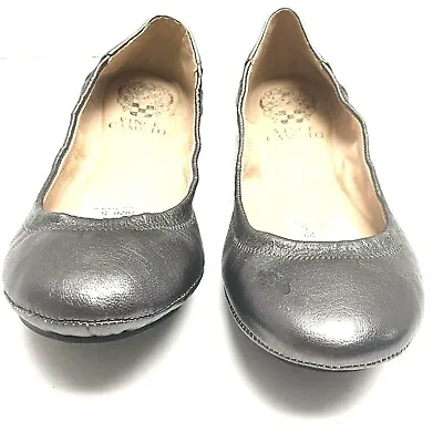 Vince Camuto Patent Leather Ballet Flats Silver VC Ellen Size 5 M Us PreOwned • $49.98