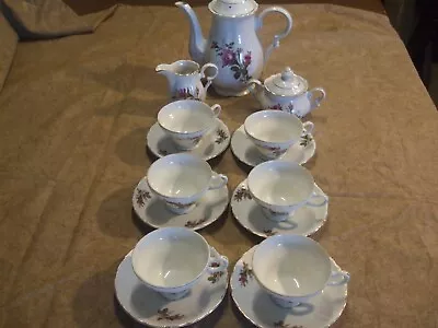 Vintage ~ Nasco Del Coronado Moss Rose Gold Rim Tea Set ~ 15 Pieces • $65