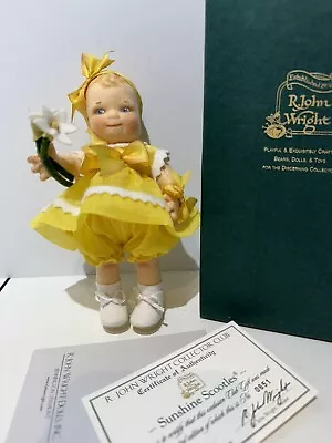 R. John Wright Felt Doll Sunshine Scootles Doll Toys 7” Yellow Dress Box & Case • $165