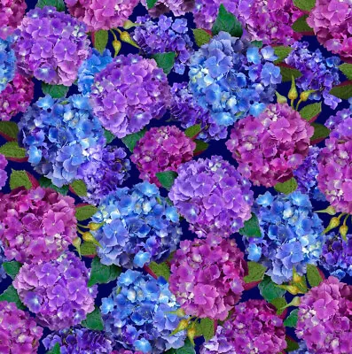 Hydranga Blossoms By Quilting Treasures Packed Purple Blue Floral Fabric Half Yd • $6.25