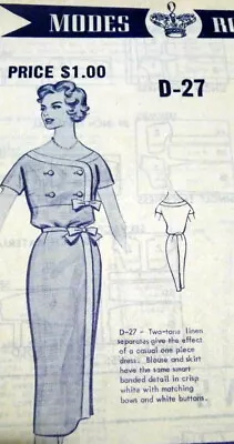 LOVELY VTG 1950s DRESS MODES ROYALE Sewing Pattern 14/34 FF • $9.99