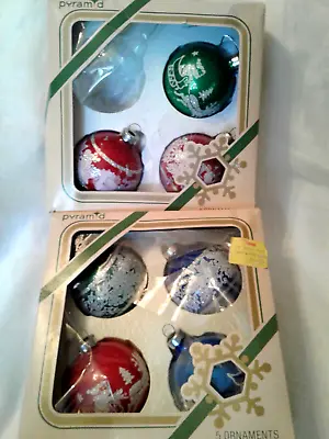 $14.99 • Buy Vintage 2 Boxes Pyramid Round Glass Glitter Christmas Ornaments
