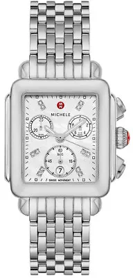 New Michele Deco Diamond Dial Chronograph Steel MWW06A000778 Ladies 33mm Watch • $899