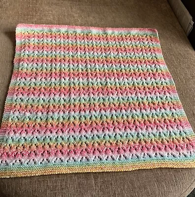 Hand Knitted  Baby Blanket/Pram Blanket 22x22 Inches • £13