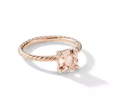 DAVID YURMAN 18K SOLID ROSE GOLD CHATELAINE 7x7mm MORGANITE DIAMOND CABLE RING • $949.99