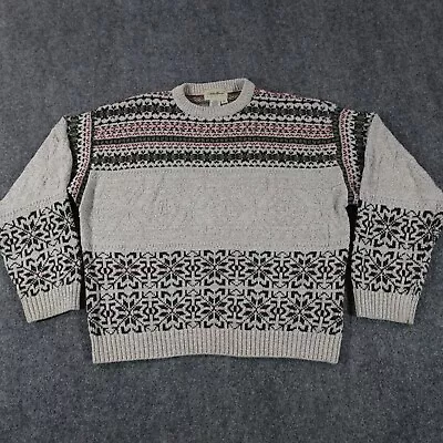 Eddie Bauer Sweater Men XL Beige Vintage Fair Isle Nordic Cotton Crewneck 7549 • $26.95