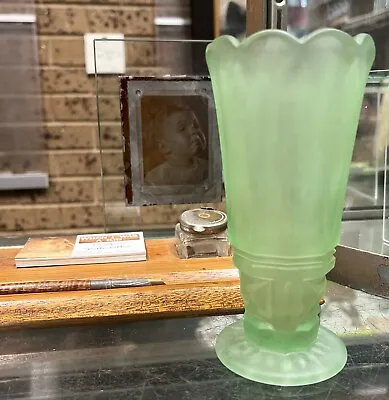 Crown Crystal Glass Co Green Frosted Uranium Glass Vase • $50.95