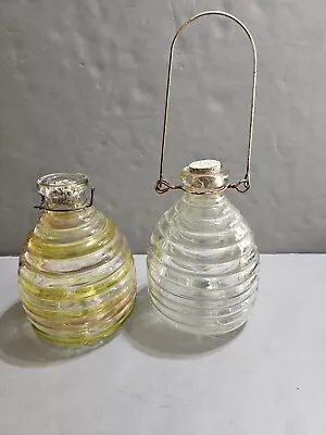 Vtg. Lot Of 2 Beehive Shaped Wasp Trap Amber And Clear Glass Wasp Fly Pest Trap • $24.99