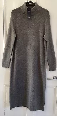 Marks And Spencer Roll Neck Midi Jumper Dress With Wool Medium (12-14) Grey Bnwt • £29.50