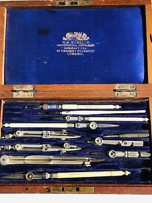 Antique W H Harling Mathematical Instrument Set + Copper Letter+Number Stencils • £60