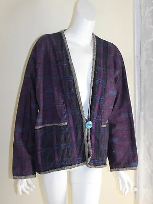 Veranda Wear Sz M L Unusual Cotton Handwoven OOAK Fiber Artist Purple Jacket  • $125